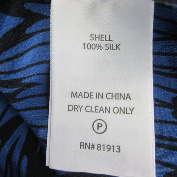 Plenty by Tracy Reese Women M Blue Black 100% Silk 3/4 Sleeve Shirt Top Tunic - Picture 8 of 8